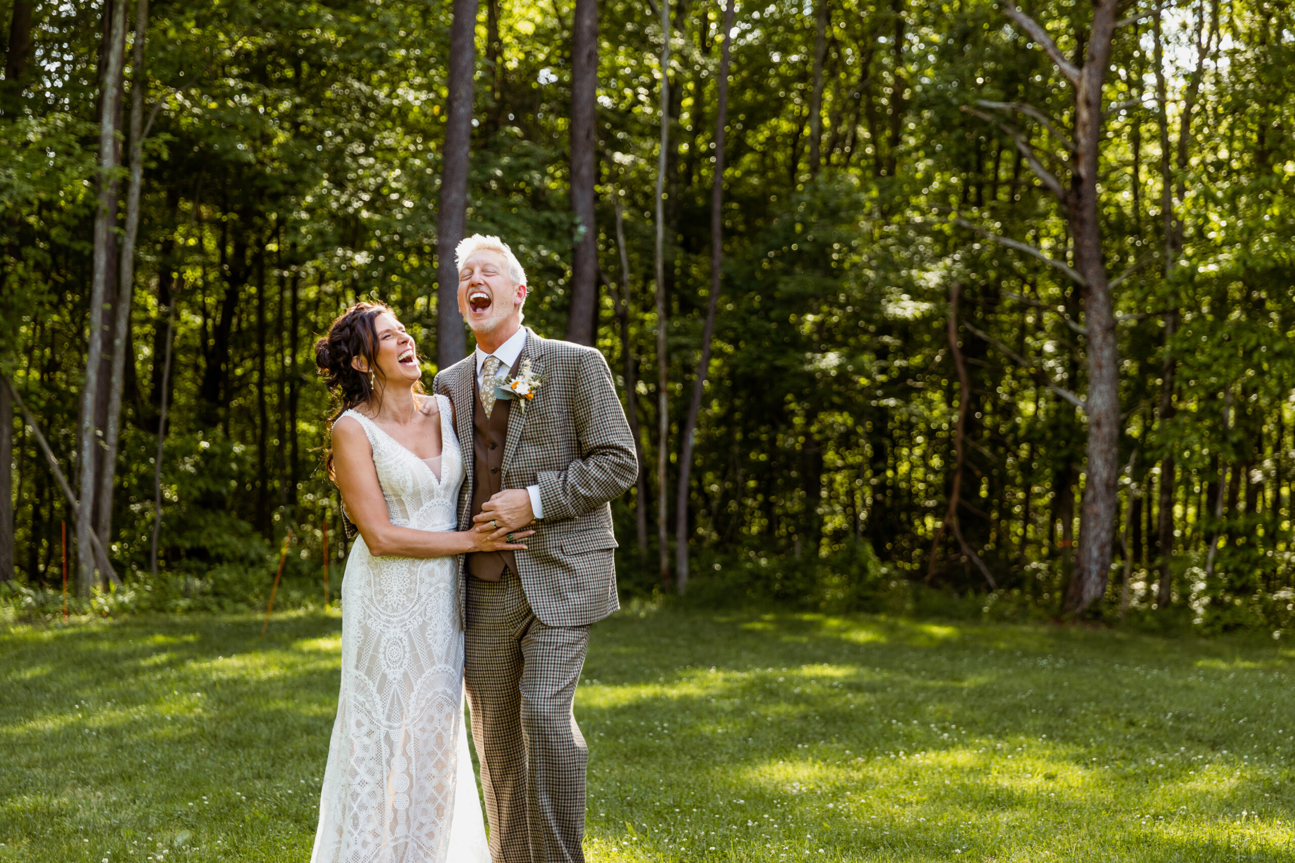 A couple getting married in the woods